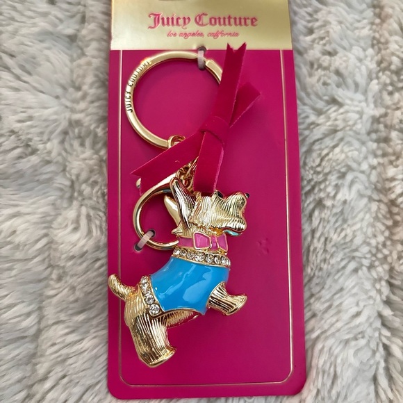 Juicy Couture Blue Pink and Gold Scottish Terrier Dog Keychain Bow Rhinestones - Picture 2 of 7